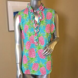 G LIFESTYLE | Sleeveless Double Ruffle Top Pineapple 🍍 Print